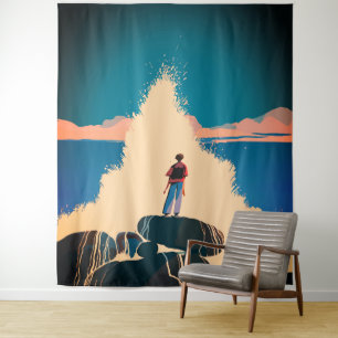 Seaside Courage - Crashing Waves View Tapestry