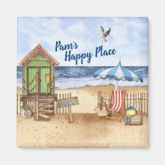 Seaside Day at the Beach Personalized Round Magnet