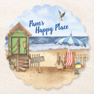 Seaside Day at the Beach Personalized Round Paper  Coaster