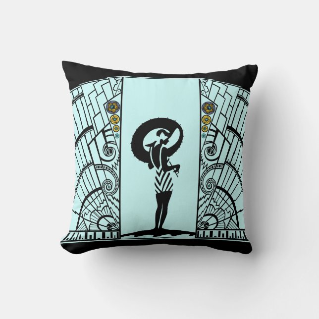 Seaside Deco in Aqua, Teal & Yellow Throw Pillow (Front)