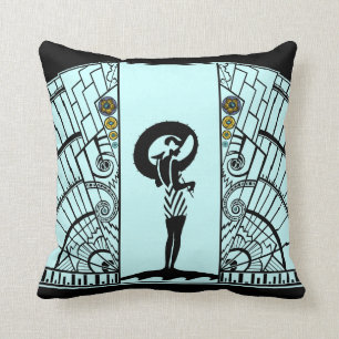 Seaside Deco in Aqua, Teal & Yellow Throw Pillow