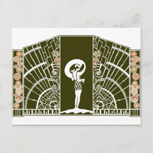 Seaside Deco in Olive and Orange Postcard