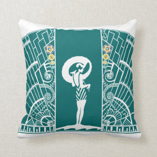 SEASIDE DECO in Turquoise and Yellow Throw Pillow