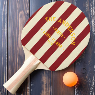 Seaside Deep Cranberry Striping & Family Name Ping Pong Paddle