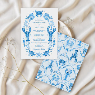 Seaside Elegance Blue Watercolor Coastal Wedding  Invitation