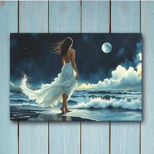 Seaside Escape under the Moon Coastal Art Canvas Print
