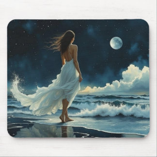  Seaside Escape under the Moon | Coastal Art Mouse Pad