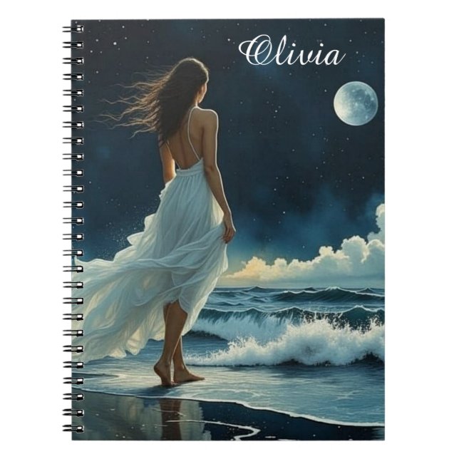  Seaside Escape under the Moon | Coastal Art Notebook (Front)