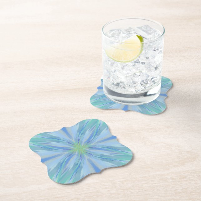 Seaside Floral Watercolor Abstract Pattern  Paper Coaster (Insitu)