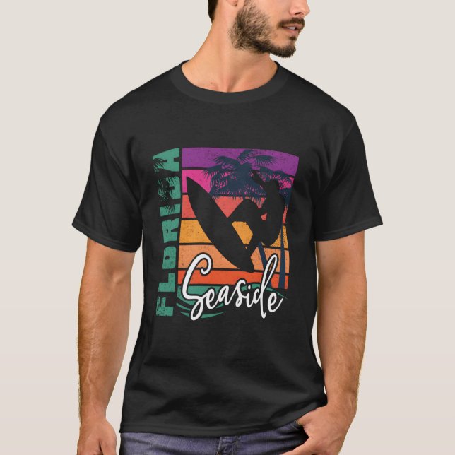 Seaside Florida Beach Surfing Vacation T-Shirt (Front)
