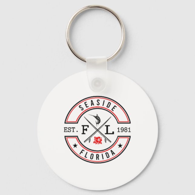 Seaside Florida Fl Retro Surfer Beach Front And Ck Keychain (Front)