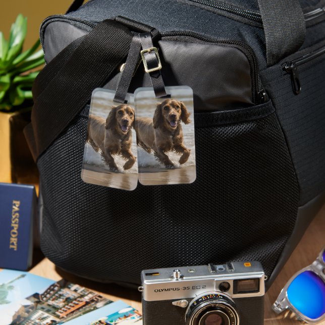 "Seaside Fun: Cocker Spaniel at Play in the Ocean Luggage Tag (Front & Back)