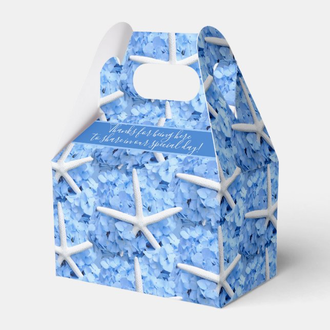 Seaside Garden Blue Hydrangeas Starfish Thank You Favor Box (Front Side)