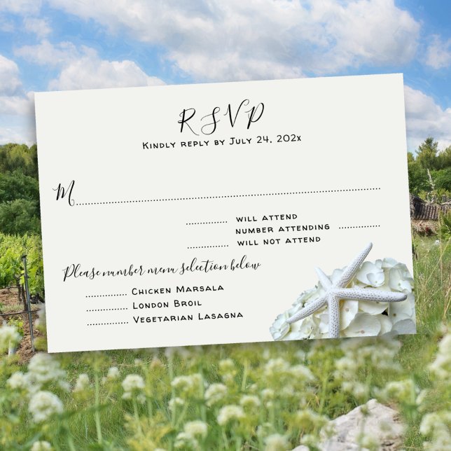 Seaside Garden Guest Count Menu Entrées RSVP Card (Creator Uploaded)