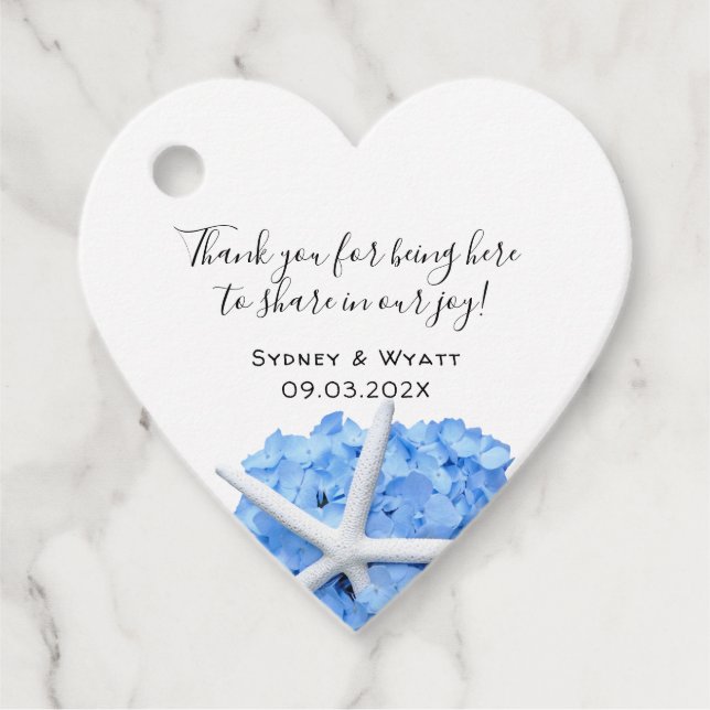 Seaside Garden Hydrangea Starfish Heart Favour Tag (Front)