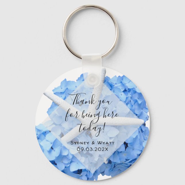 Seaside Garden Hydrangea Starfish Wedding Favour Keychain (Front)