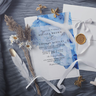 Seaside Garden Starfish Hydrangea QR Code Wedding Invitation