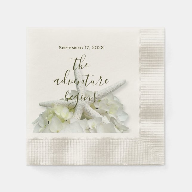 Seaside Garden Starfish Wedding Adventure Begins Napkin (Front)