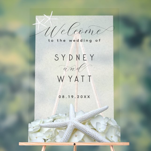 Seaside Garden Starfish Wedding Frosted Welcome  Acrylic Sign (Neutral)