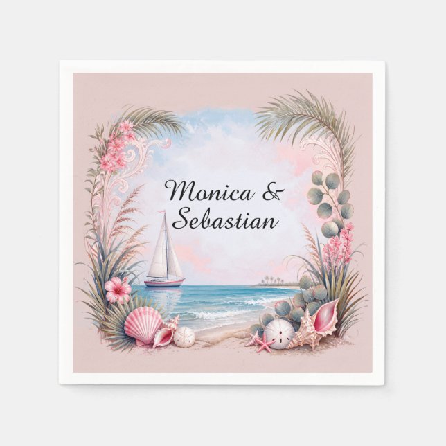 Seaside Getaway Coastal Sailing Scene Napkin (Front)