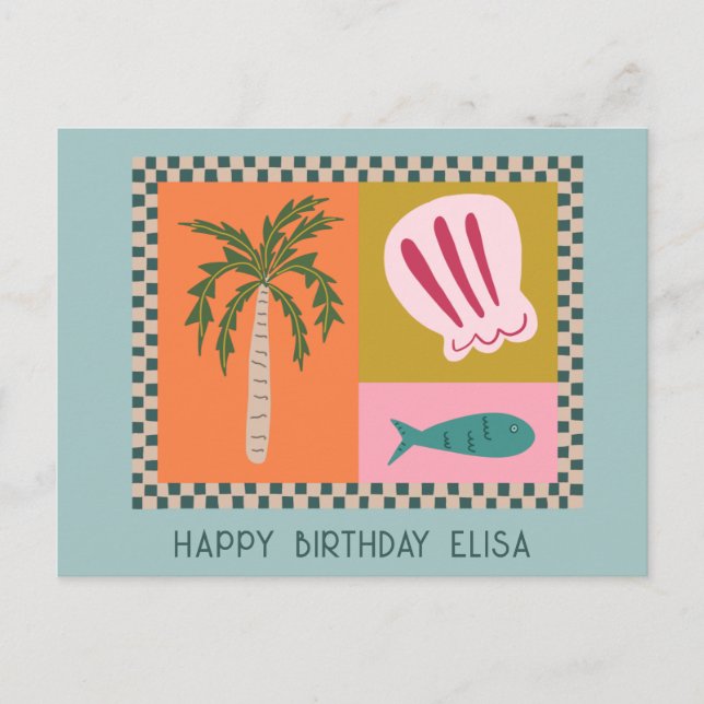 Seaside HAPPY BIRTHDAY Modern Cute CUSTOM Name Postcard (Front)