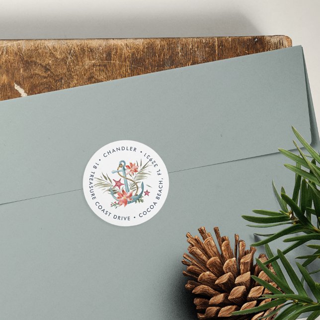 Seaside Holiday Return Address Classic Round Sticker (Creator Uploaded)
