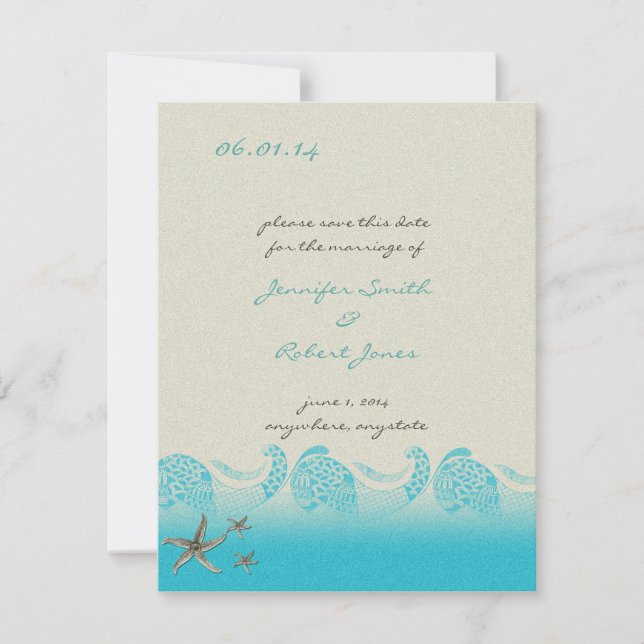 Seaside in Sand and Aqua Save the Date (Front)