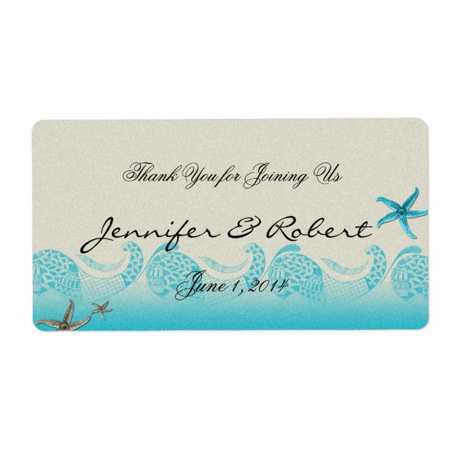 Seaside in Sand and Aqua Water Bottle Label (Front)