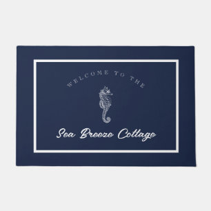 Seaside-inspired Blue and White Seahorse Doormat