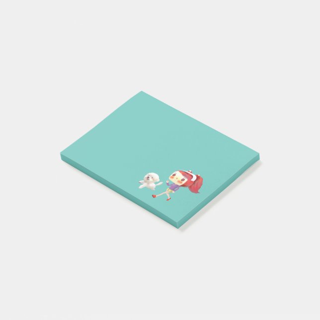 Seaside Jogging: Bunny Girl & Smiling Bichon Run Post-it Notes (Angled)