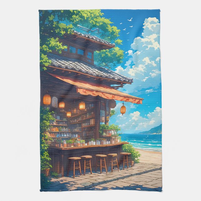 Seaside Lantern Tea House Kitchen Towel (Vertical)