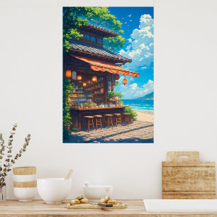 Seaside Lantern Tea House Poster