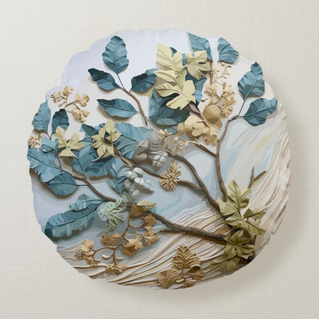 Seaside Leaves Round Pillow (Front)