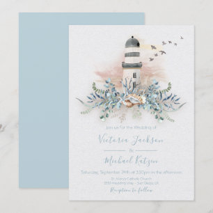 Seaside Lighthouse Beach Invitations de mariage