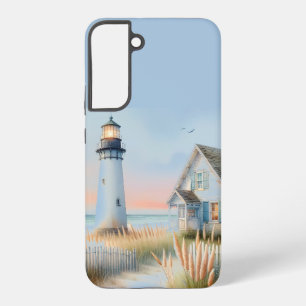 Seaside Lighthouse & Cottage Watercolor Scene Samsung Galaxy Case