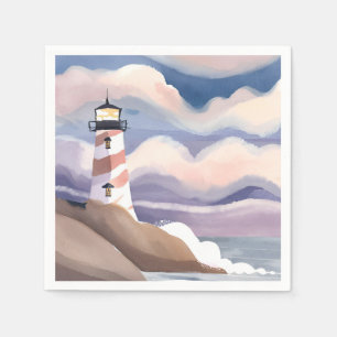 Seaside Lighthouse Watercolor Ocean Painting Napkin