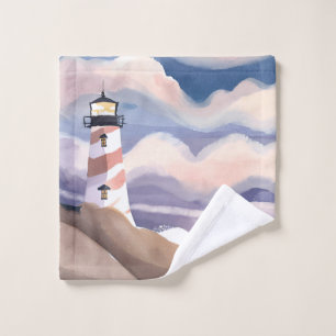 Seaside Lighthouse Watercolor Ocean Painting Wash Cloth