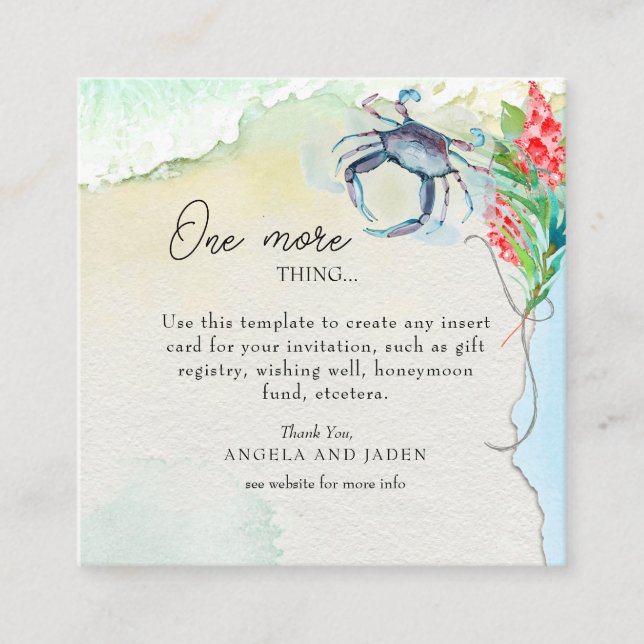 Seaside Maryland Crab Coastal Wedding Enclosure Card (Front)