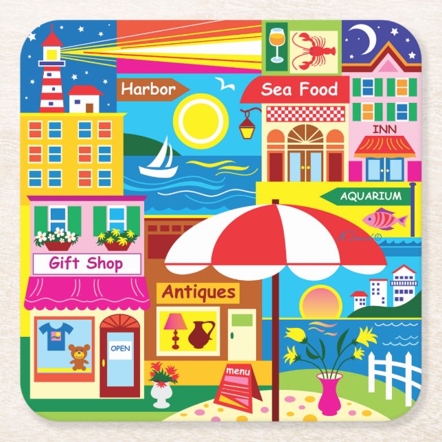 Seaside Memories Square Paper Coaster (Front)