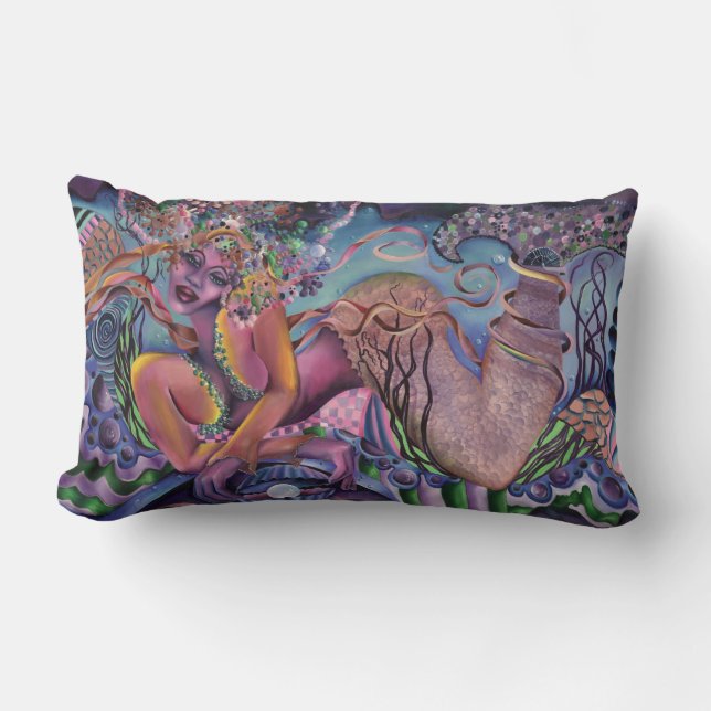 Seaside Mermaid Pillow, Soft Tones, Lumbar Pillow (Front)