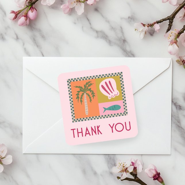 Seaside Modern THANK YOU FOR ORDER Cute CUSTOM Square Sticker (Seaside Soiree Bridal Shower Modern Cute CUSTOM Square Sticker
)