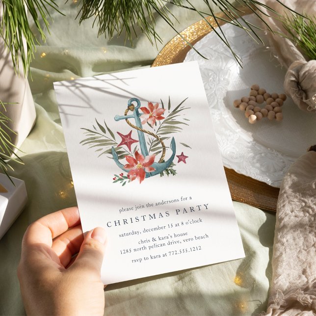 Seaside | Nautical Anchor Coastal Christmas Party Invitation (Creator Uploaded)