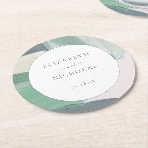 Seaside Ocean Glass Monogram Wedding Round Paper Coaster