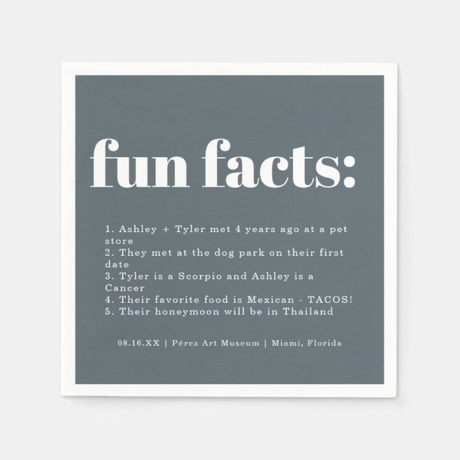 Seaside Ocean Glass | Wedding Fun Facts Napkin (Front)