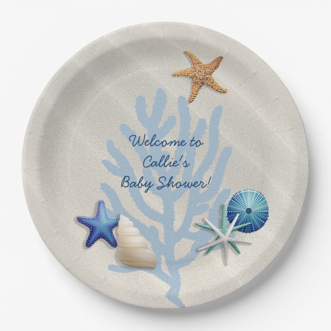Seaside Oceanic Beach Themed Boy's Baby Shower Paper Plate (Front)