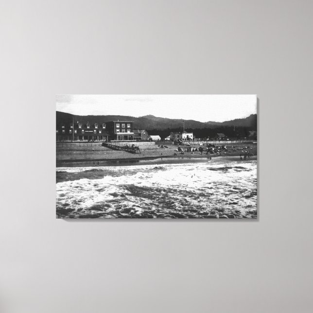 Seaside, Oregon Beach and Hotel Moore Photograph Canvas Print (Front)