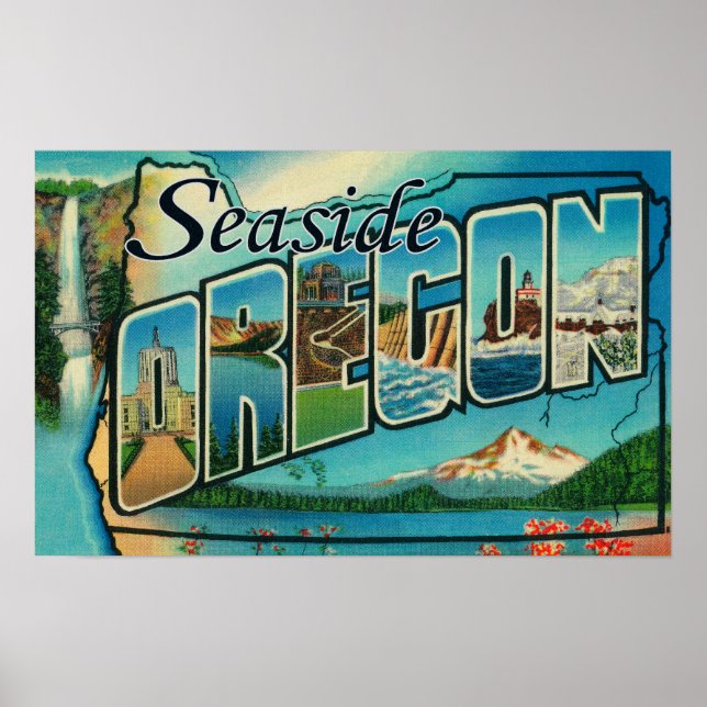 Seaside, Oregon - Large Letter Scenes Poster (Front)
