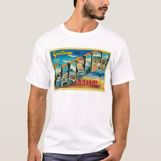 Seaside, Oregon - Large Letter Scenes T-Shirt (Front)