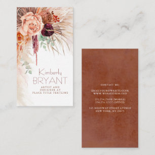 Seaside Pampas Grass and Terracotta Flowers Boho Business Card