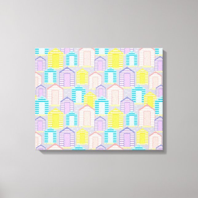 Seaside Pastel Stripe Beach Huts Canvas Print (Front)